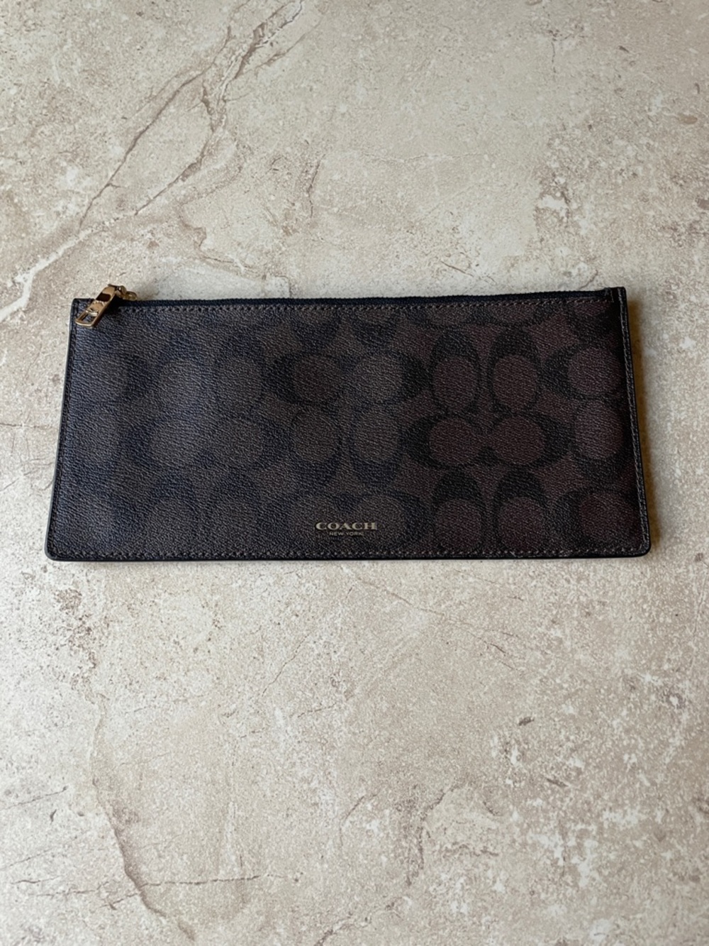 Authentic Coach Black/Brown Leather Signature Slim Zip Pouch